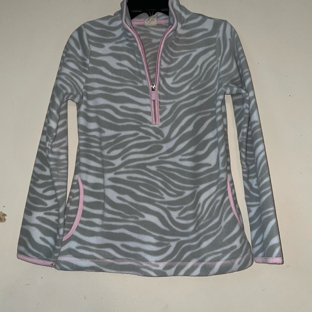 🎉4 for $15🎉Gray Zebra Print Quarter-Zip Pullover with Pink Trim